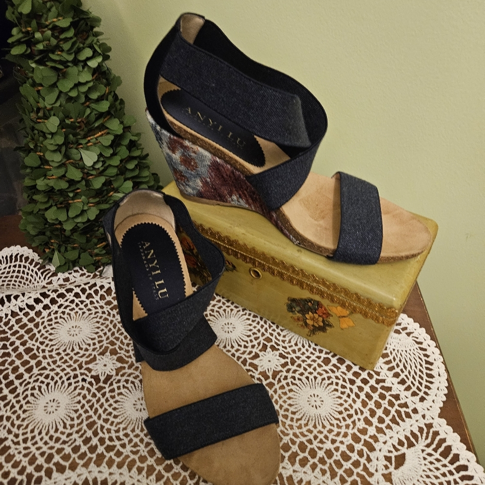 ANYI LU Handmade Italian Wedge Sandals EU 38 1/2 US 8-8.5